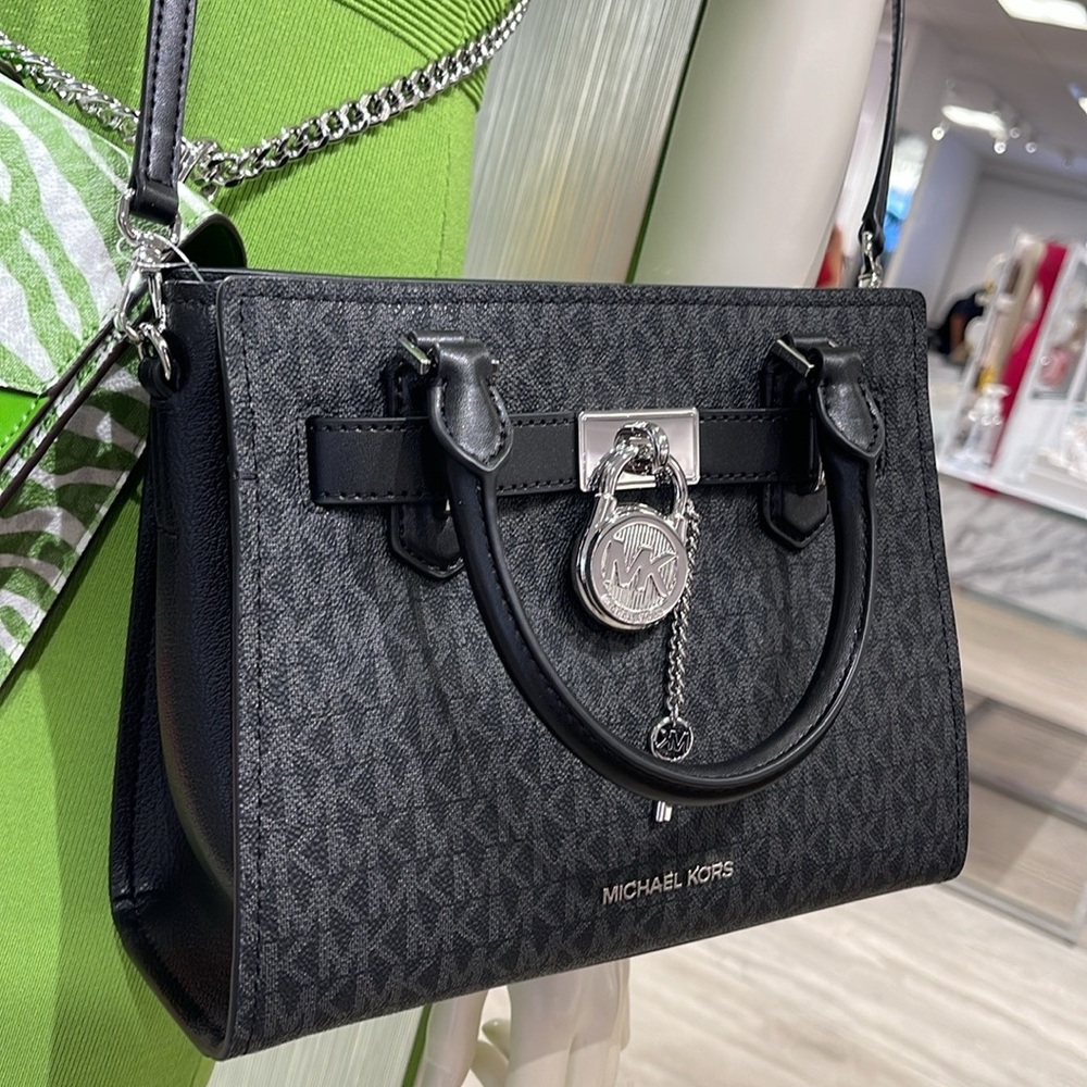 Michael Kors Hamilton Small Signature Logo Satchel Crossbody Bag
Black /Silver - Picture 11 of 16